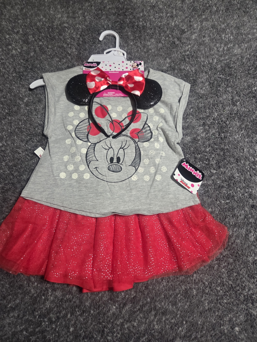 Disney Minnie Mouse Grey & Red Girls Matching Set with Sparkle Tulle Skirt